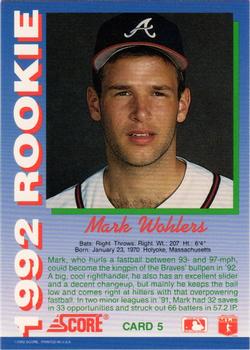 1992 Score Rookies #5 Mark Wohlers Back