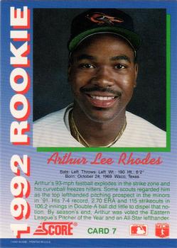 1992 Score Rookies #7 Arthur Lee Rhodes Back