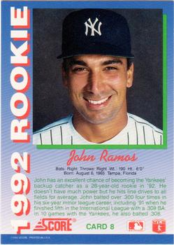 1992 Score Rookies #8 John Ramos Back