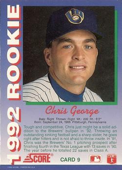 1992 Score Rookies #9 Chris George Back