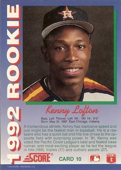 1992 Score Rookies #10 Kenny Lofton Back
