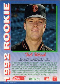 1992 Score Rookies #11 Ted Wood Back