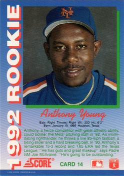 1992 Score Rookies #14 Anthony Young Back
