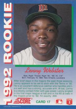 1992 Score Rookies #17 Lenny Webster Back