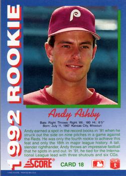 1992 Score Rookies #18 Andy Ashby Back
