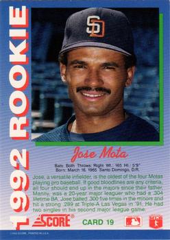 1992 Score Rookies #19 Jose Mota Back