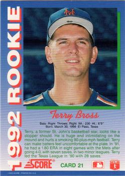 1992 Score Rookies #21 Terry Bross Back