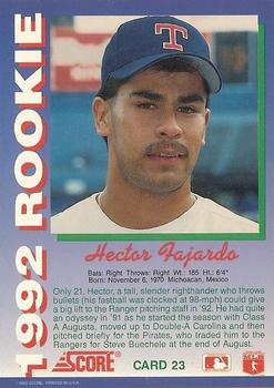 1992 Score Rookies #23 Hector Fajardo Back