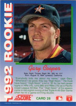 1992 Score Rookies #28 Gary Cooper Back