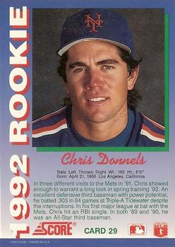 1992 Score Rookies #29 Chris Donnels Back