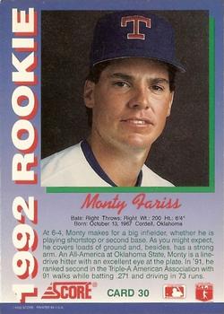1992 Score Rookies #30 Monty Fariss Back