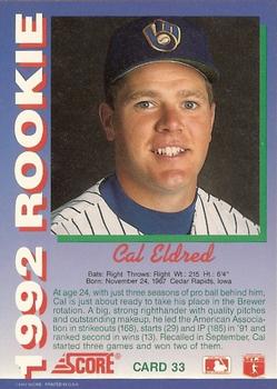 1992 Score Rookies #33 Cal Eldred Back
