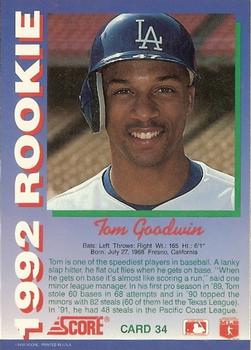 1992 Score Rookies #34 Tom Goodwin Back