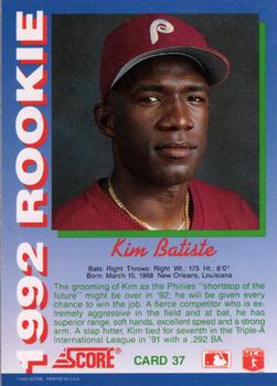 1992 Score Rookies #37 Kim Batiste Back