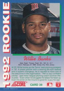 1992 Score Rookies #39 Willie Banks Back