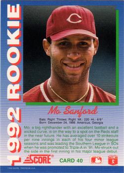 1992 Score Rookies #40 Mo Sanford Back