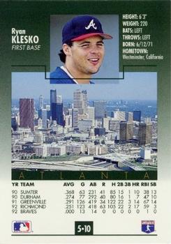 1993 Score Procter & Gamble #5 Ryan Klesko Back