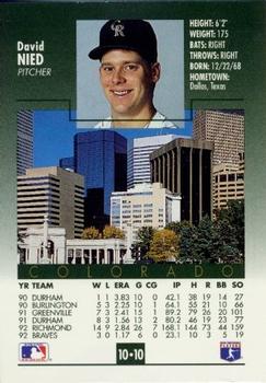 1993 Score Procter & Gamble #10 David Nied Back