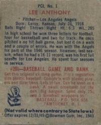 1949 Bowman PCL #1 Lee Anthony Back