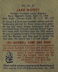 1949 Bowman PCL #23 Jake Mooty Back