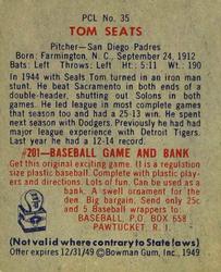 1949 Bowman PCL #35 Tom Seats Back