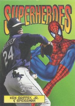 1998 SkyBox Dugout Axcess - SuperHeroes #3SH Ken Griffey Jr. / Spider-Man Front
