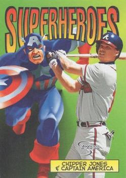 1998 SkyBox Dugout Axcess - SuperHeroes #4SH Chipper Jones / Captain America Front