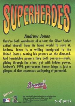 1998 SkyBox Dugout Axcess - SuperHeroes #5SH Andruw Jones / Silver Surfer Back