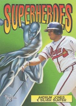 1998 SkyBox Dugout Axcess - SuperHeroes #5SH Andruw Jones / Silver Surfer Front