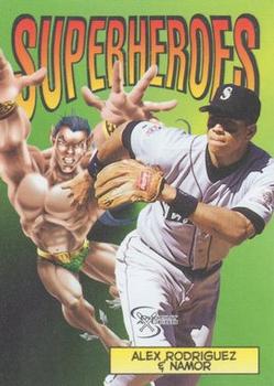 1998 SkyBox Dugout Axcess - SuperHeroes #8SH Alex Rodriguez / Namor Front