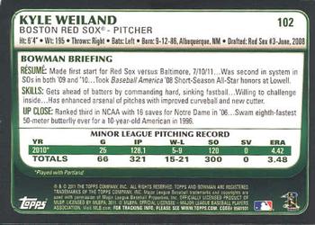 2011 Bowman Draft Picks & Prospects #102 Kyle Weiland Back