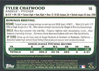 2011 Bowman Draft Picks & Prospects #10 Tyler Chatwood Back