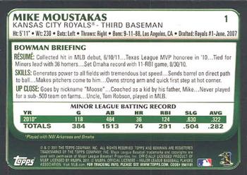 2011 Bowman Draft Picks & Prospects #1 Mike Moustakas Back