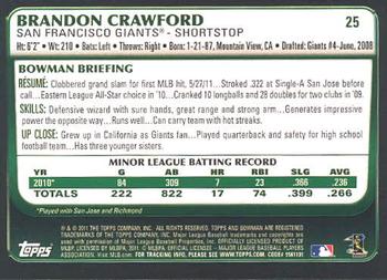 2011 Bowman Draft Picks & Prospects #25 Brandon Crawford Back