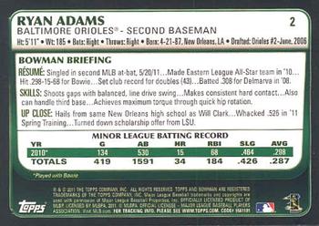 2011 Bowman Draft Picks & Prospects #2 Ryan Adams Back