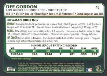 2011 Bowman Draft Picks & Prospects #40 Dee Gordon Back