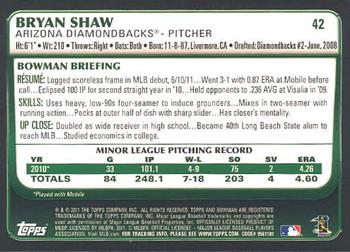 2011 Bowman Draft Picks & Prospects #42 Bryan Shaw Back