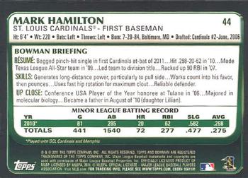 2011 Bowman Draft Picks & Prospects #44 Mark Hamilton Back