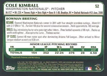 2011 Bowman Draft Picks & Prospects #52 Cole Kimball Back