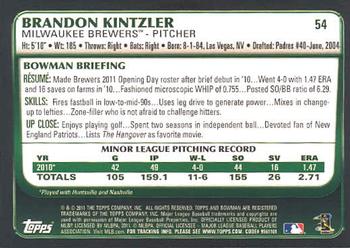 2011 Bowman Draft Picks & Prospects #54 Brandon Kintzler Back