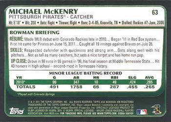 2011 Bowman Draft Picks & Prospects #63 Michael McKenry Back