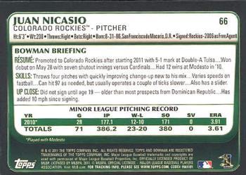 2011 Bowman Draft Picks & Prospects #66 Juan Nicasio Back