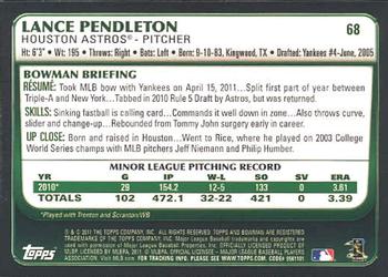 2011 Bowman Draft Picks & Prospects #68 Lance Pendleton Back