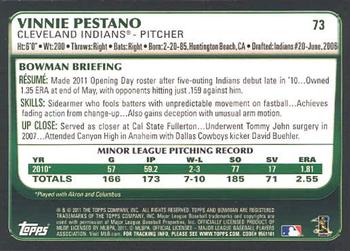 2011 Bowman Draft Picks & Prospects #73 Vinnie Pestano Back
