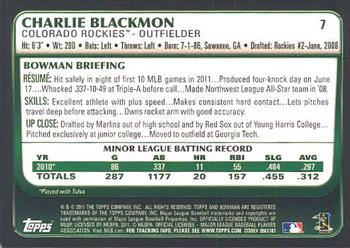2011 Bowman Draft Picks & Prospects #7 Charlie Blackmon Back