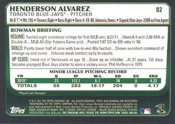 2011 Bowman Draft Picks & Prospects #82 Henderson Alvarez Back