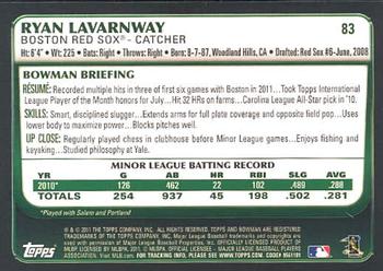 2011 Bowman Draft Picks & Prospects #83 Ryan Lavarnway Back