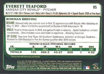 2011 Bowman Draft Picks & Prospects #85 Everett Teaford Back