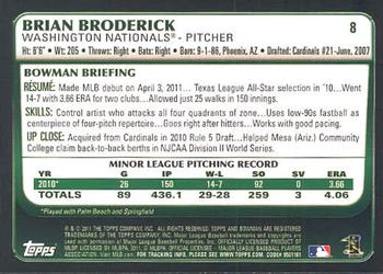 2011 Bowman Draft Picks & Prospects #8 Brian Broderick Back