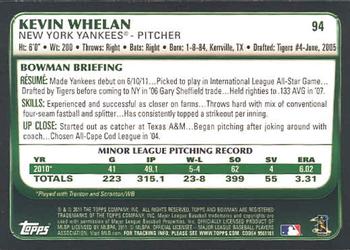 2011 Bowman Draft Picks & Prospects #94 Kevin Whelan Back